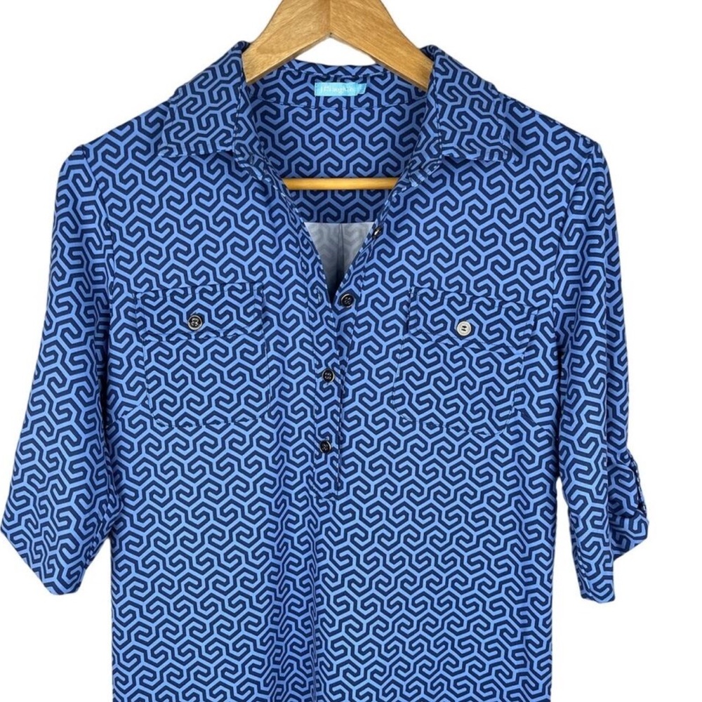 J. McLAUGHLIN Lawrence shirt Dress Blue Honeycomb Roll Tab Catalina Cloth Large - Picture 10 of 14